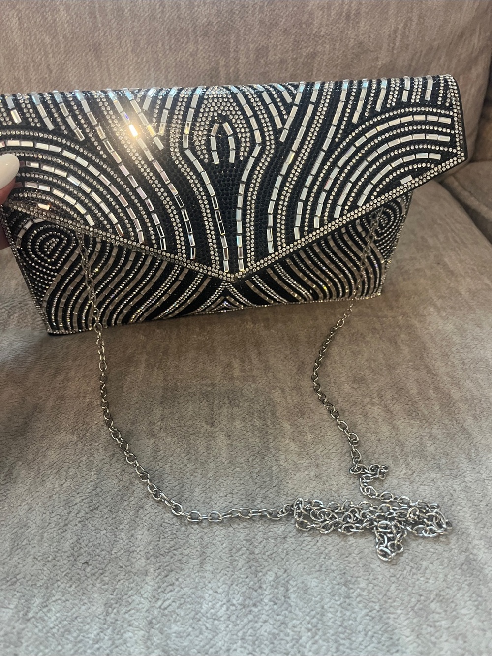 Boutique Embellished Black Crystal Envelope Clutch - Picture 4 of 4